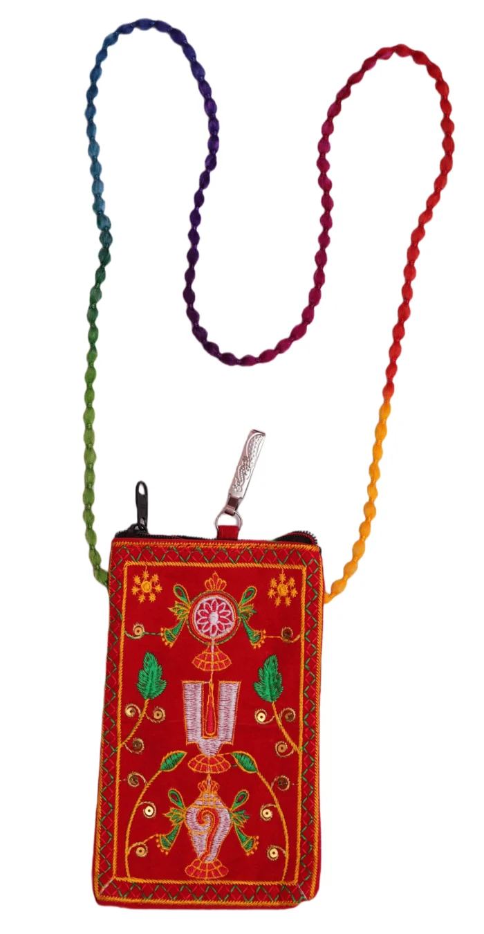 Tenkalai Red Mobile Purse   ( Verticle )
