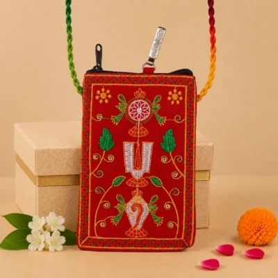 Tenkalai Red Mobile Purse   ( Verticle )