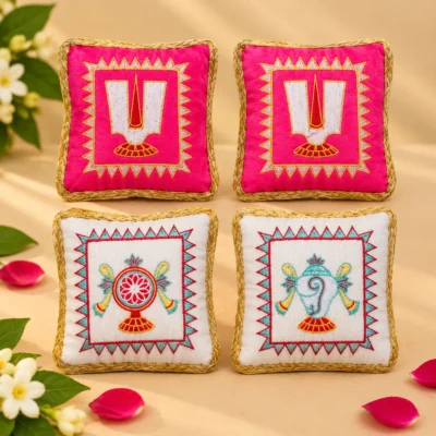 Tenkalai Square Dindu white pink